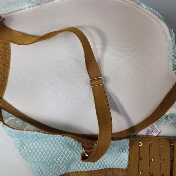 Victoria's Secret Dream Angels Push Up Bra Blue Gold 36DD Underwire Plunge Lace - Picture 6 of 11